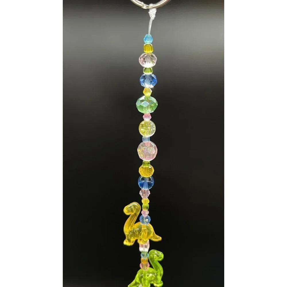 Dinosaur Beaded Suncatcher  - Pastel - Yellow Crystal Prism - Hanging Decor